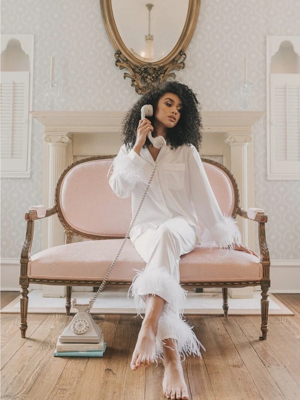 Silky White Feather-Trim Pajama Top - Women's Intimates